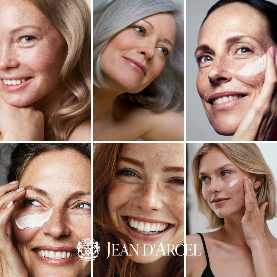 Nahaufnahme unterschiedlicher JEAN D'ARCEL Ampullen-Verpackungen auf hellem Untergrund.