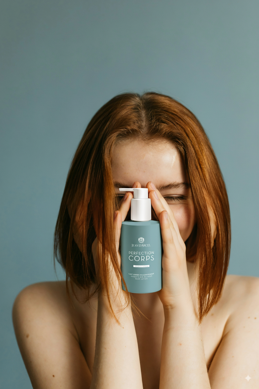 Frau hält Bodyloation in ihren Händen