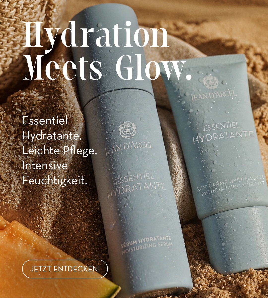 Jean D'Arcel ESSENTIEL Hydratante mit Feuchtigkeitsserum und 24h-Feuchtigkeitscreme für intensive Feuchtigkeit und einen frischen Glow.